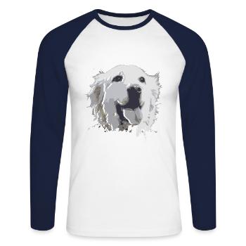 Dessin créatif Golden Retriever - T-shirt baseball manches longues Homme - blanc/marine - Devant - Nik (191cm)