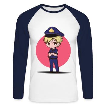 Kleiner Polizist - Unisex Baseballshirt langarm - Weiß/Navy - Vorne - Nik (191cm)
