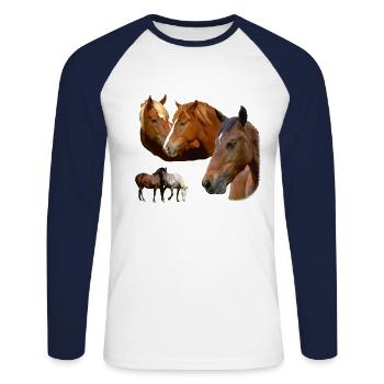 Pferde Wild Hengst & Stute Pferd und Ponys Kopf - Unisex Baseballshirt langarm - Weiß/Navy - Vorne - Nik (191cm)
