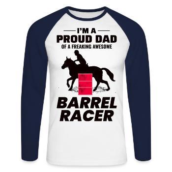 Barrel Racer Horse Racing Rodeo Papa Fête des Pères - T-shirt baseball manches longues Homme - blanc/marine - Devant - Nik (191cm)