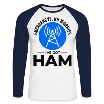 Opérateur radio amateur Fréquence des ondes radio - T-shirt baseball manches longues Homme - blanc/marine - Devant - Nik (191cm)