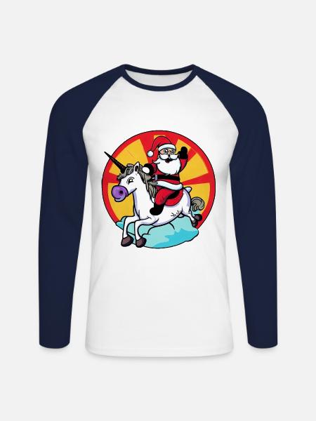 Einhorn Weihnachtsmann - Unisex Baseballshirt langarm - Weiß/Navy