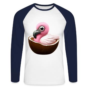 Flamant rose de noix de - T-shirt baseball manches longues Homme - blanc/marine - Devant - Nik (191cm)