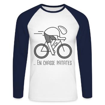 velo vélo vélos velos cycliste En chasse patates - T-shirt baseball manches longues Homme - blanc/marine - Devant - Nik (191cm)