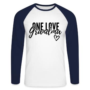 EINE LIEBE OMA. OMA GESCHENK. - Unisex Baseballshirt langarm - Weiß/Navy - Vorne - Nik (191cm)