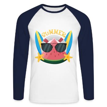 Watermelon with Sunglasses - Unisex Baseballshirt langarm - Weiß/Navy - Vorne - Nik (191cm)