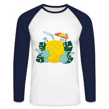Boisson ananas / été / soleil - T-shirt baseball manches longues Homme - blanc/marine - Devant - Nik (191cm)