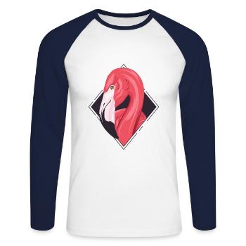 Flamingo été / été / soleil - T-shirt baseball manches longues Homme - blanc/marine - Devant - Nik (191cm)