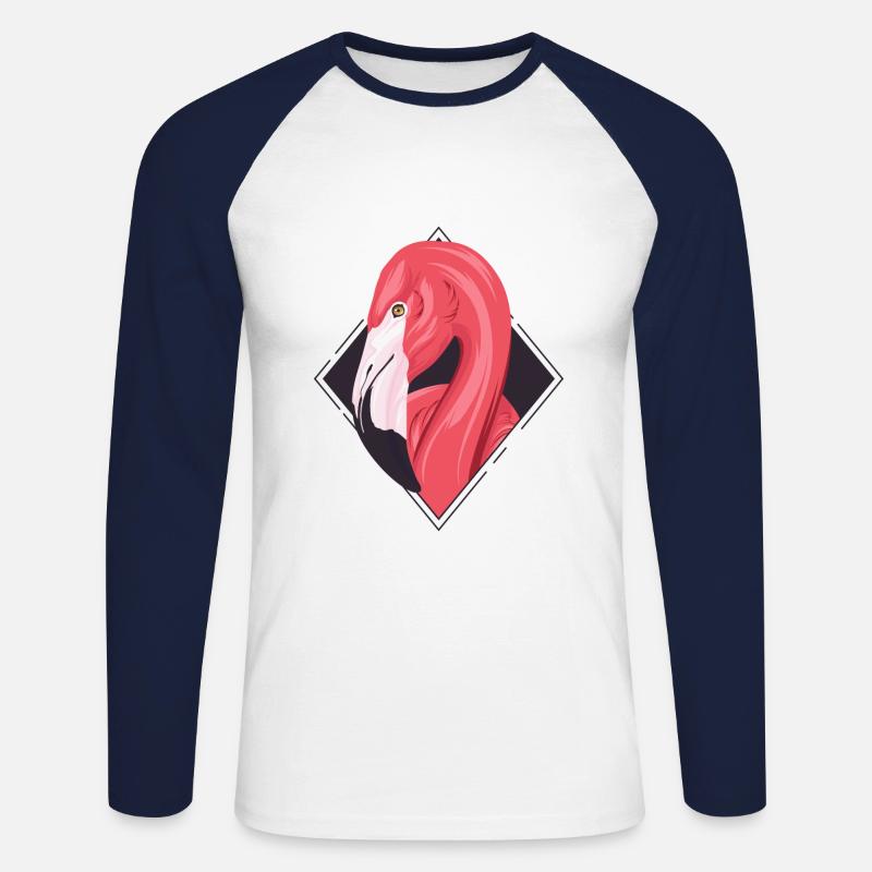 Flamingo Summer / Sommer / Sonne - Unisex Baseballshirt langarm - Weiß/Navy