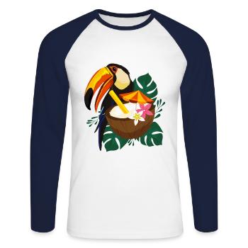 Toucan Sommer mit Sonne - Unisex Baseballshirt langarm - Weiß/Navy - Vorne - Nik (191cm)