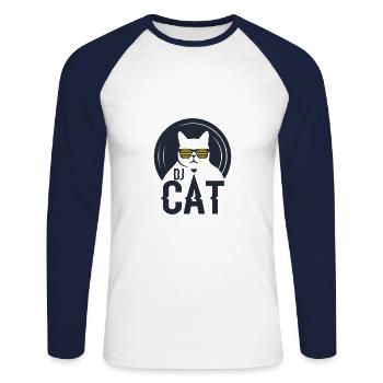 DJ Cat / DJ Katze - Unisex Baseballshirt langarm - Weiß/Navy - Vorne - Nik (191cm)