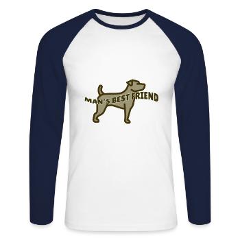 Chien - Meilleur ami / chien de l'homme - T-shirt baseball manches longues Homme - blanc/marine - Devant - Nik (191cm)