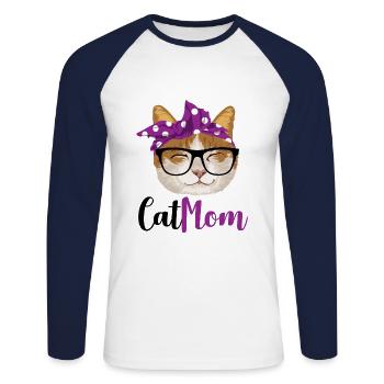 Maman de chat / maman de chats - T-shirt baseball manches longues Homme - blanc/marine - Devant - Nik (191cm)