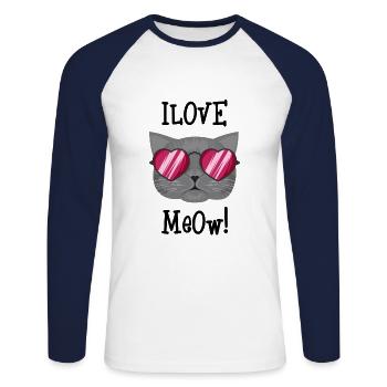 J'aime les chatons - T-shirt baseball manches longues Homme - blanc/marine - Devant - Nik (191cm)