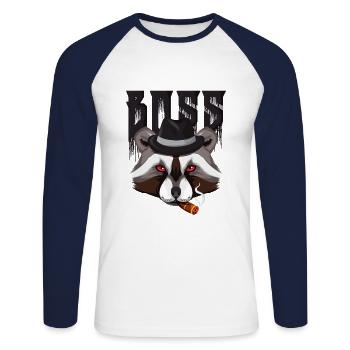 Raton laveur chef de la mafia - T-shirt baseball manches longues Homme - blanc/marine - Devant - Nik (191cm)