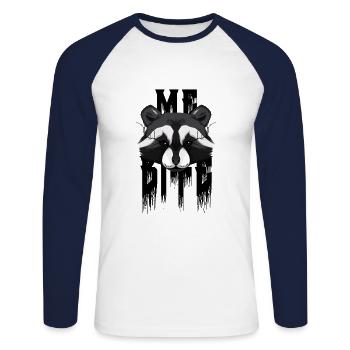 Je mords le raton laveur - T-shirt baseball manches longues Homme - blanc/marine - Devant - Nik (191cm)