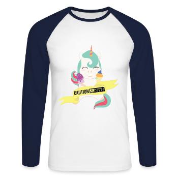 Caution extremely sweet unicorn - Unisex Long Sleeve Baseball T-Shirt - white/navy - Front - Nik (191cm)