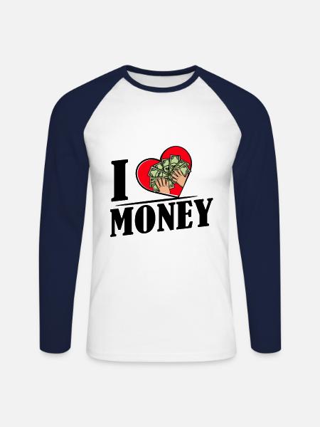 Ich liebe Geld - Unisex Baseballshirt langarm - Weiß/Navy