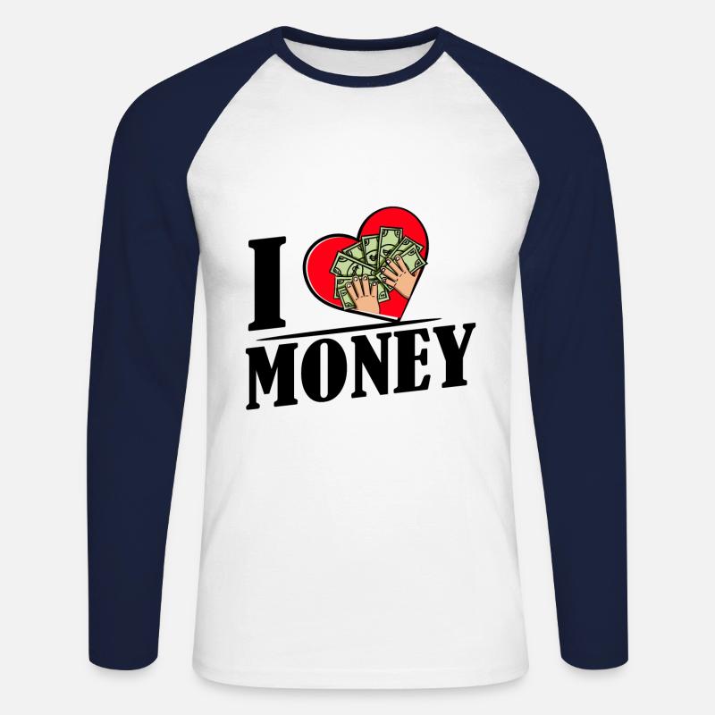 Ich liebe Geld - Unisex Baseballshirt langarm - Weiß/Navy