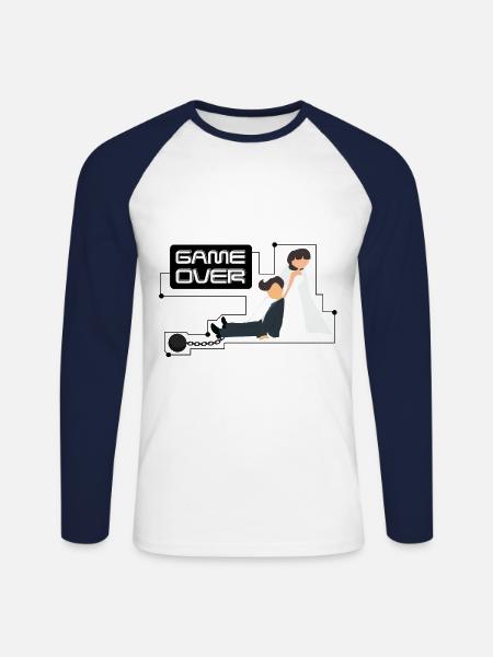 Junggesellenabschied Bachelor Game Over - Unisex Baseballshirt langarm - Weiß/Navy
