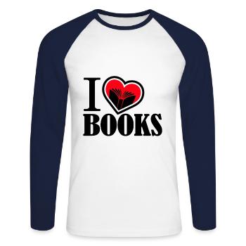 J'aime les livres et la lecture - T-shirt baseball manches longues Homme - blanc/marine - Devant - Nik (191cm)