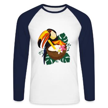 Toucan Summer - Poster - Unisex Baseballshirt langarm - Weiß/Navy - Vorne - Nik (191cm)