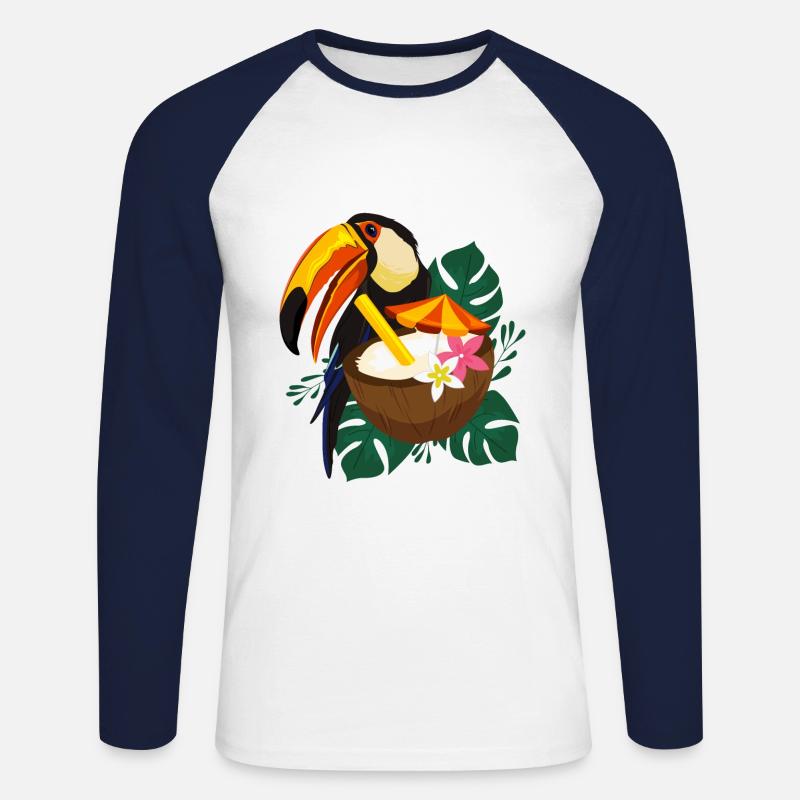 Toucan Summer - Poster - Unisex Baseballshirt langarm - Weiß/Navy