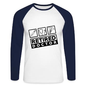 Médecin et infirmier - à la retraite - T-shirt baseball manches longues Homme - blanc/marine - Devant - Nik (191cm)