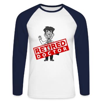 Médecin et infirmier - à la retraite - T-shirt baseball manches longues Homme - blanc/marine - Devant - Nik (191cm)