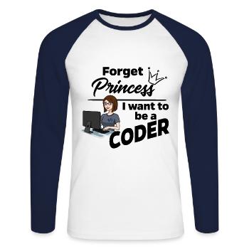 Programmiererin statt Prinzessin - Unisex Baseballshirt langarm - Weiß/Navy - Vorne - Nik (191cm)
