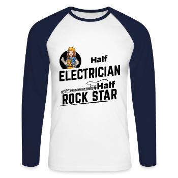 Électricien - Half Rock Star - T-shirt baseball manches longues Homme - blanc/marine - Devant - Nik (191cm)