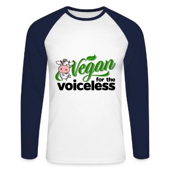 Végétarien végétalien pour les sans voix (vache) - T-shirt baseball manches longues Homme - blanc/marine - Devant - Nik (191cm)