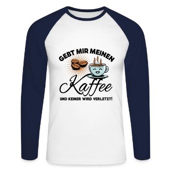 Kaffee Bohne - Gebt mir meinen Kaffee - Unisex Baseballshirt langarm - Weiß/Navy - Vorne - Nik (191cm)