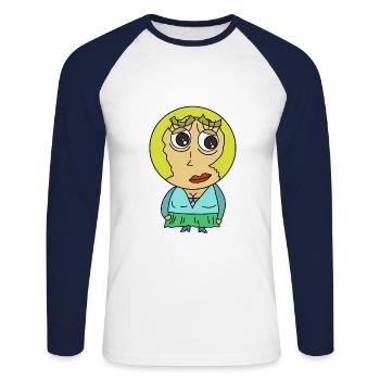 Rundkopf Frau Comicfigur blond Blondine Hübsch wtf - Unisex Baseballshirt langarm - Weiß/Navy - Vorne - Nik (191cm)