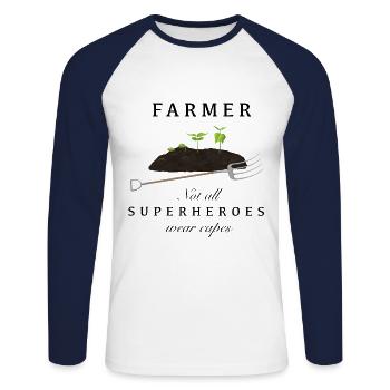 Farmer & Landwirt - Superheld ohne Umhang - Unisex Baseballshirt langarm - Weiß/Navy - Vorne - Nik (191cm)