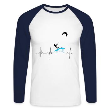 ECG Battement de Coeur Heartbeat KitesurfIng Woman Female - T-shirt baseball manches longues Homme - blanc/marine - Devant - Nik (191cm)