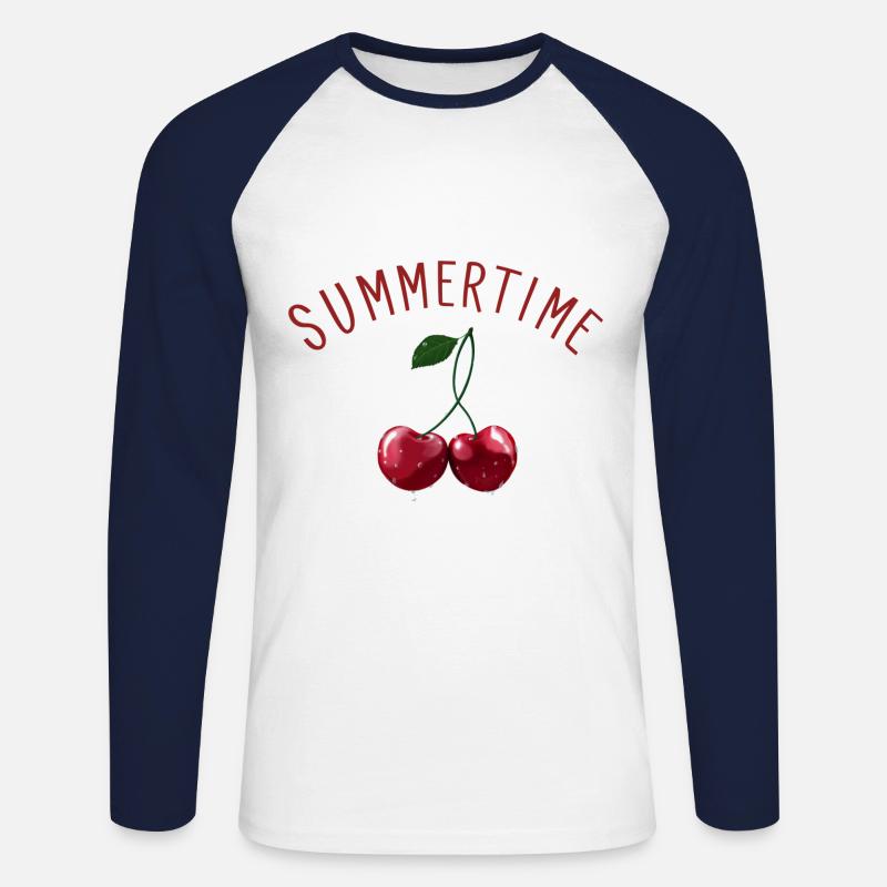 Kirschen - Cherries Summertime - Unisex Baseballshirt langarm - Weiß/Navy