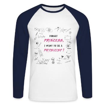 Physicien au lieu de princesse - T-shirt baseball manches longues Homme - blanc/marine - Devant - Nik (191cm)