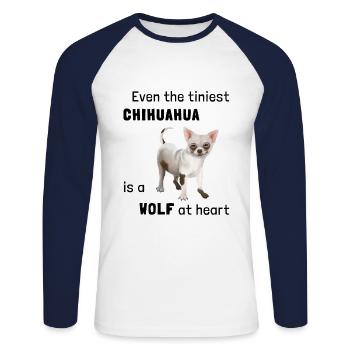 Chien - Chihuahua un loup dans l'âme - T-shirt baseball manches longues Homme - blanc/marine - Devant - Nik (191cm)