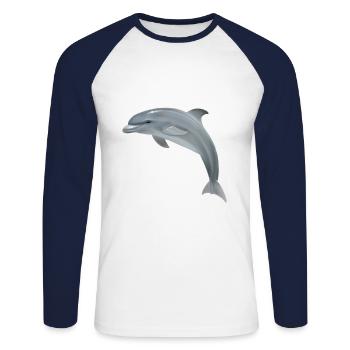 Süßer Delfin - Unisex Baseballshirt langarm - Weiß/Navy - Vorne - Nik (191cm)