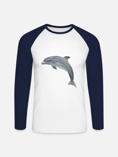 Süßer Delfin - Unisex Baseballshirt langarm - Weiß/Navy