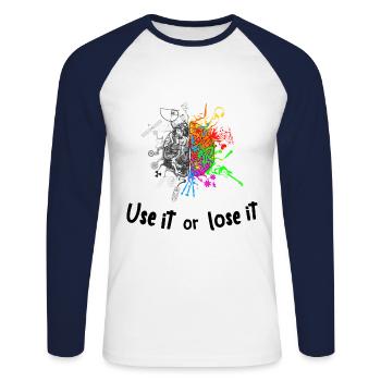 Le cerveau divise par deux les fonctions - utilisez-le, perdez-le - T-shirt baseball manches longues Homme - blanc/marine - Devant - Nik (191cm)