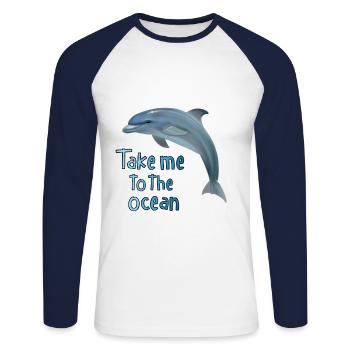 Dolphin - emmène-moi à la mer - T-shirt baseball manches longues Homme - blanc/marine - Devant - Nik (191cm)