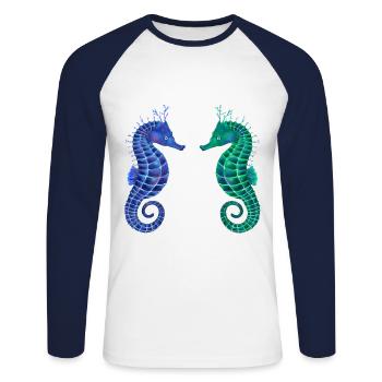 Süße Seepferdchen - Unisex Baseballshirt langarm - Weiß/Navy - Vorne - Nik (191cm)