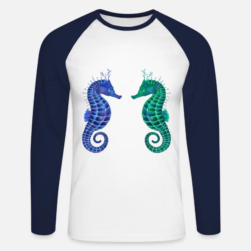 Süße Seepferdchen - Unisex Baseballshirt langarm - Weiß/Navy