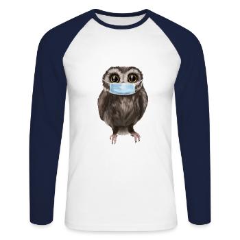 Chouette avec protection de la bouche et du nez - T-shirt baseball manches longues Homme - blanc/marine - Devant - Nik (191cm)
