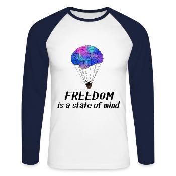 Brain Balloon Freedom state of mind - Unisex Long Sleeve Baseball T-Shirt - white/navy - Front - Nik (191cm)