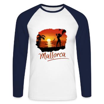 Mallorca - Fille coucher de soleil d'été rouge - T-shirt baseball manches longues Homme - blanc/marine - Devant - Nik (191cm)