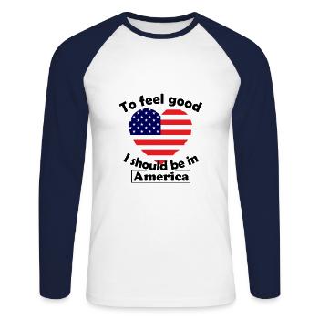 États Unis - T-shirt baseball manches longues Homme - blanc/marine - Devant - Nik (191cm)