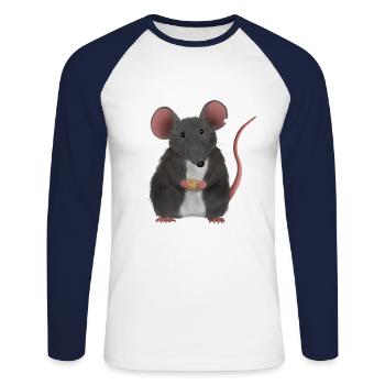 Petite souris ou rat mignon - T-shirt baseball manches longues Homme - blanc/marine - Devant - Nik (191cm)
